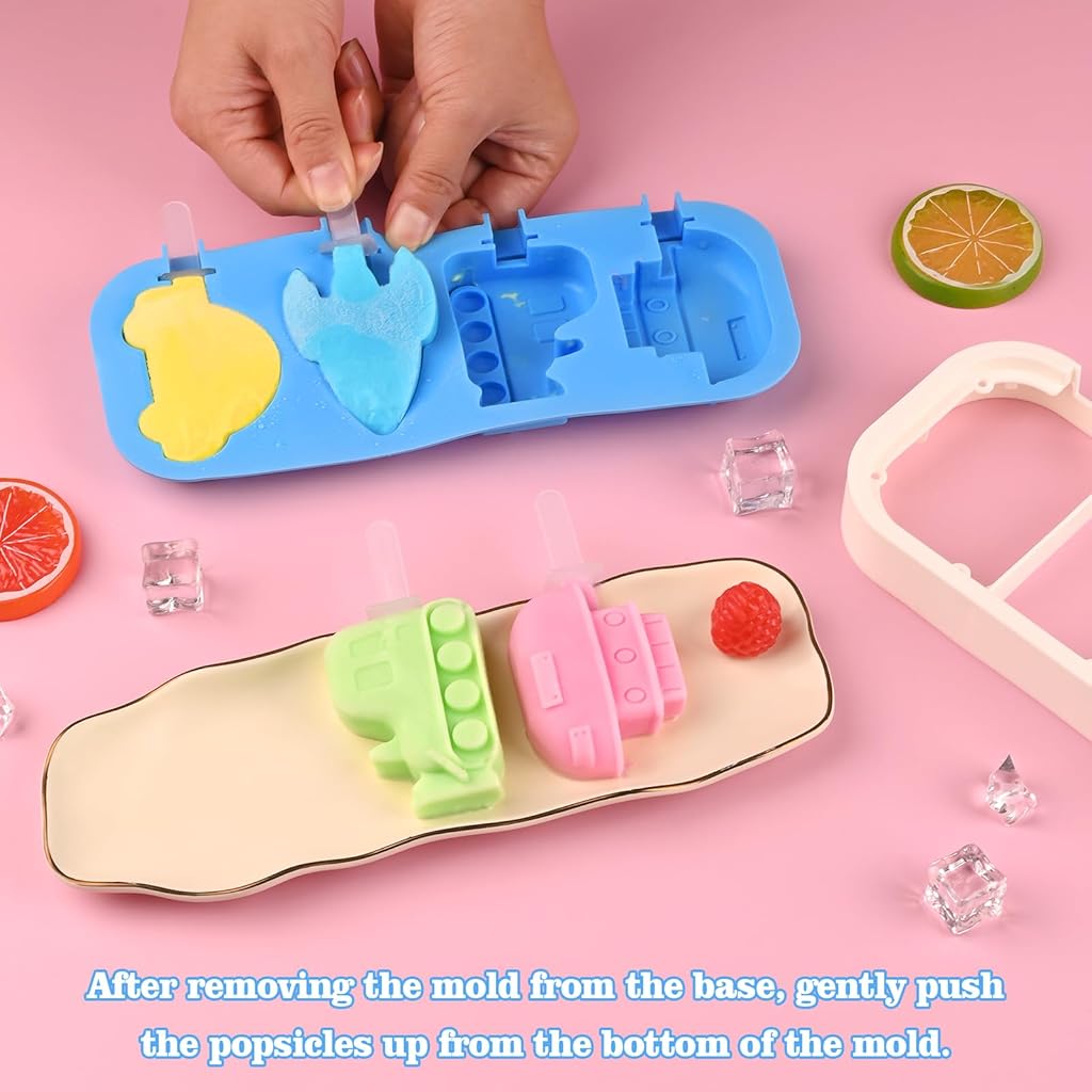 HASTHIP® 2 Pack Silicone Popsicle Molds with Lid, 4-Cavity Mini Popsicle Molds HASTHIP® 2 Pack Silicone Popsicle Molds with Lid, 4-Cavity Mini Popsicle Molds
